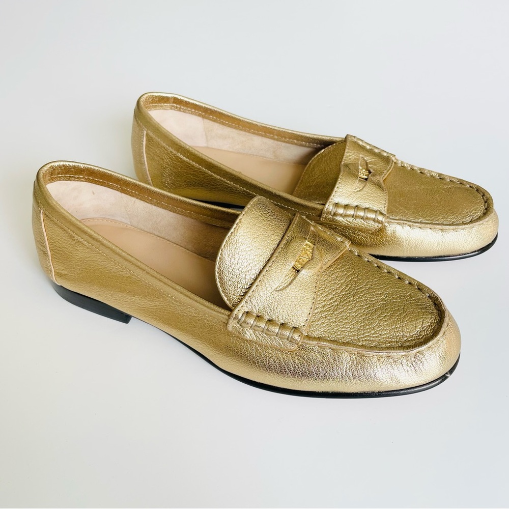 Veronica Beard SIZE 7.5 Penny metallic leather gold loafers - Picture 2 of 7